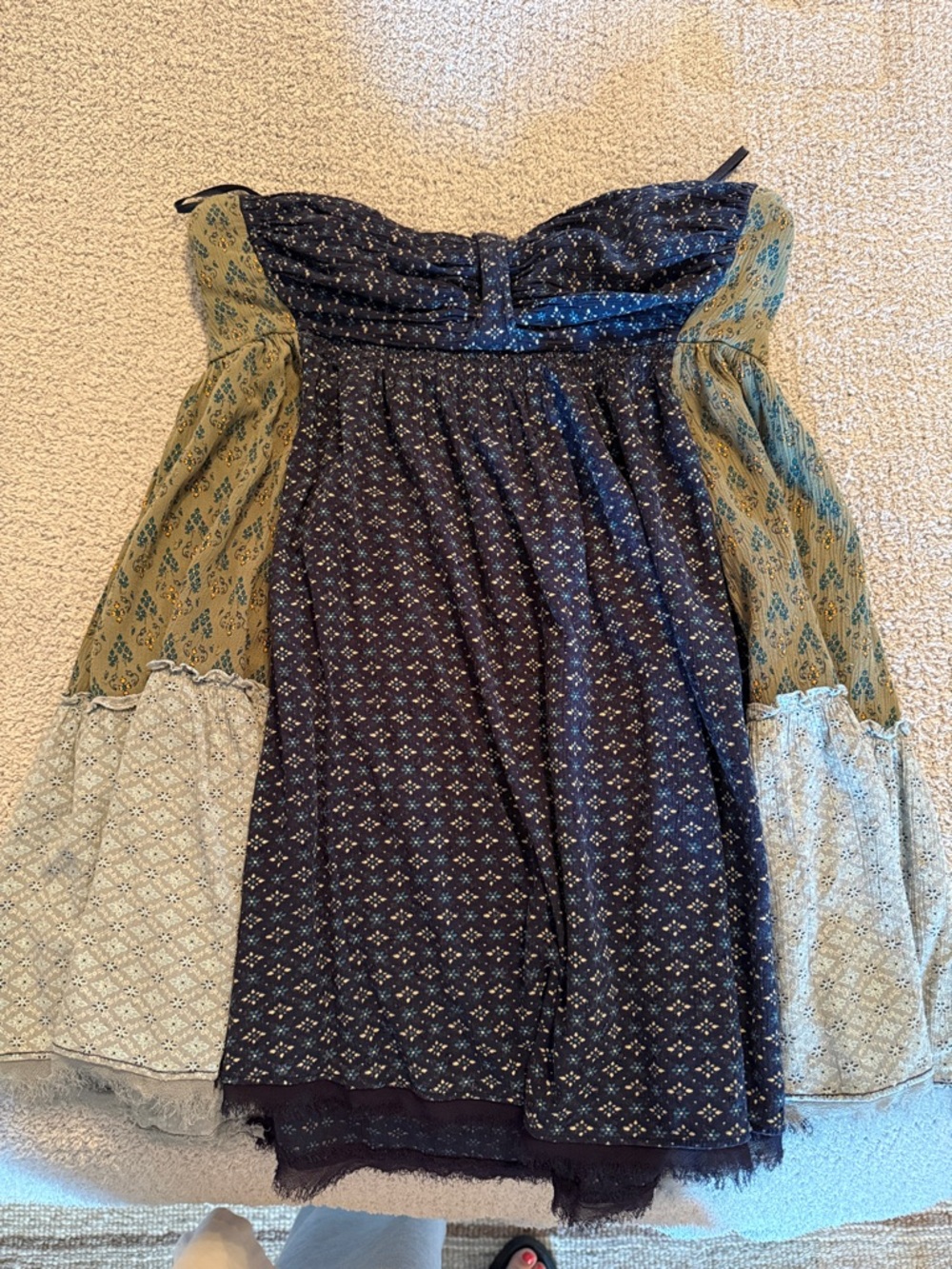 Free People Strapless Patchwork Dress in Navy and Olive